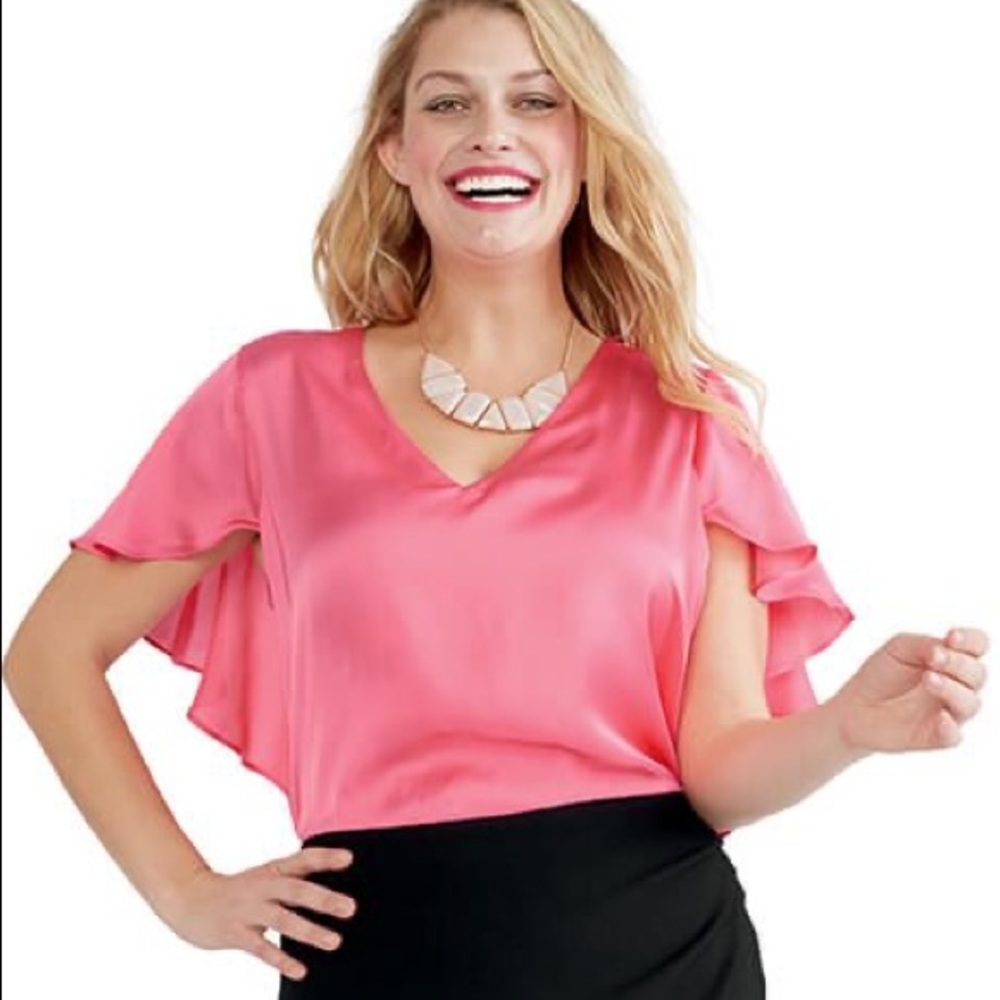 Ruby Ribbon ruffle sleeve top grapefruit NWOT XL